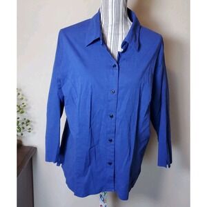 Craft & Barrow Women's 1XL Button Down Top Ocean Blue Cotton Lagenlook Coastal